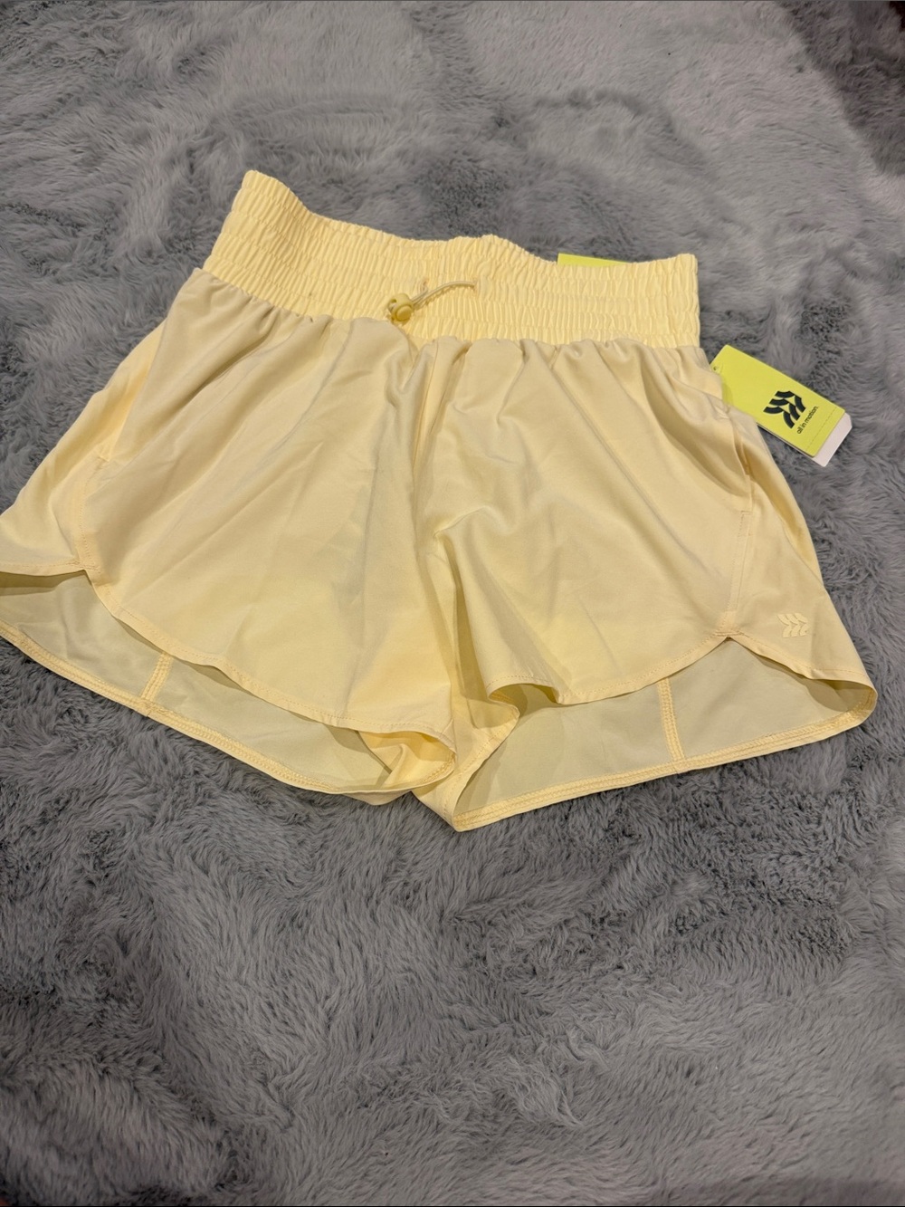 all in motion Pale Yellow Smocked-Waist Athletic Shorts